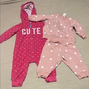 Polka Dot Kids One Piece Set - Pink and Red